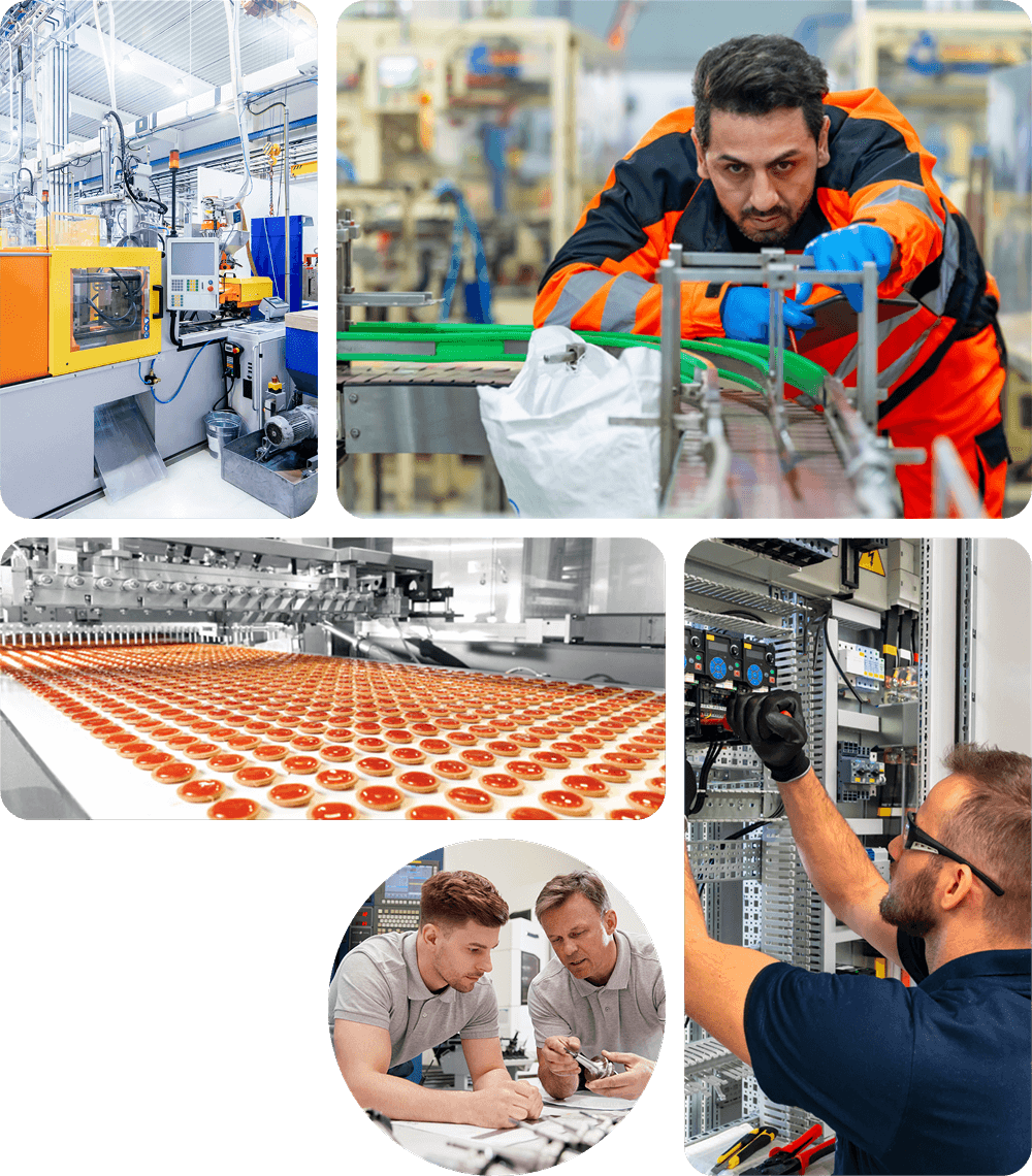 Banner Image of Engineers working on machinery in a manufacturing factory
